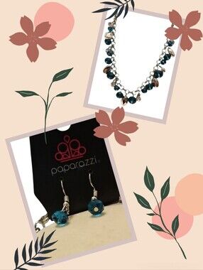 Paparazzi "Downstage Dazzle" Teal Crystal-like Bead Silver Tone Necklace Set